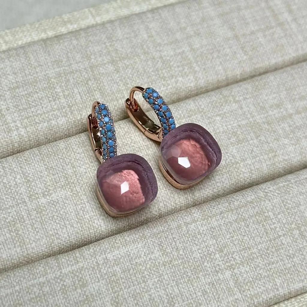 Boucles d'oreilles Nudo 10,6 mm Incrustées de Turquoise Zircon Pour Femmes Topaze Bleue Pendantes Carrées en Cristal Boucle d'oreille Bijoux de Mode Cadeau
