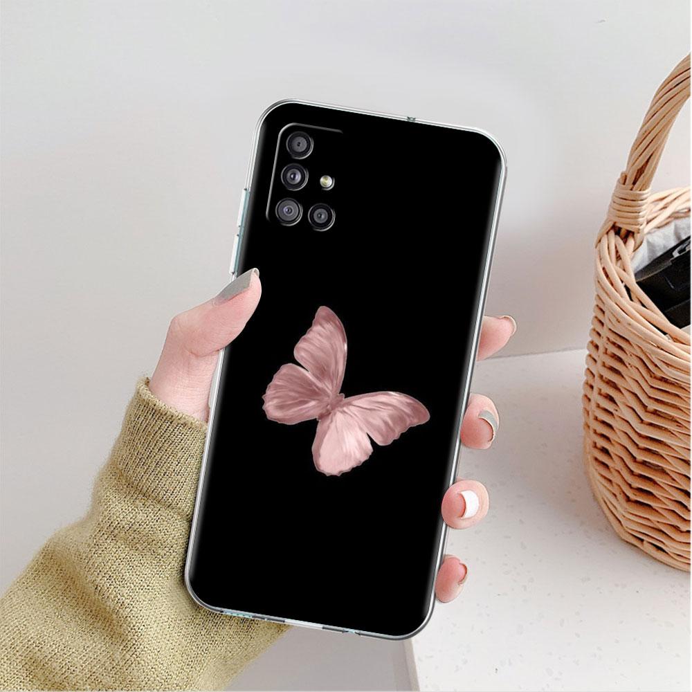 Husă transparentă pentru Samsung Galaxy A52 A12 A51 A32 A21s A71 A32 A22 50 A70 A31 A72 5G Husă pentru telefon Frumusețe roz fluture