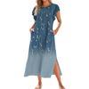 Ladies' Fashionable Summer Casual Pleated Sleeves, Loose Retro Floral Print, Short Sleeves, Round Tie, Pocket Beach Dress