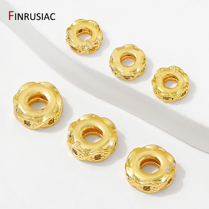 14K Gold Plated Messing Flache Abstandshalter Perlen Für Armband, Trennstück Für Perlen, Eingelegte Zirkonia Abstandshalter Perlen Für DIY Schmuckzubehör