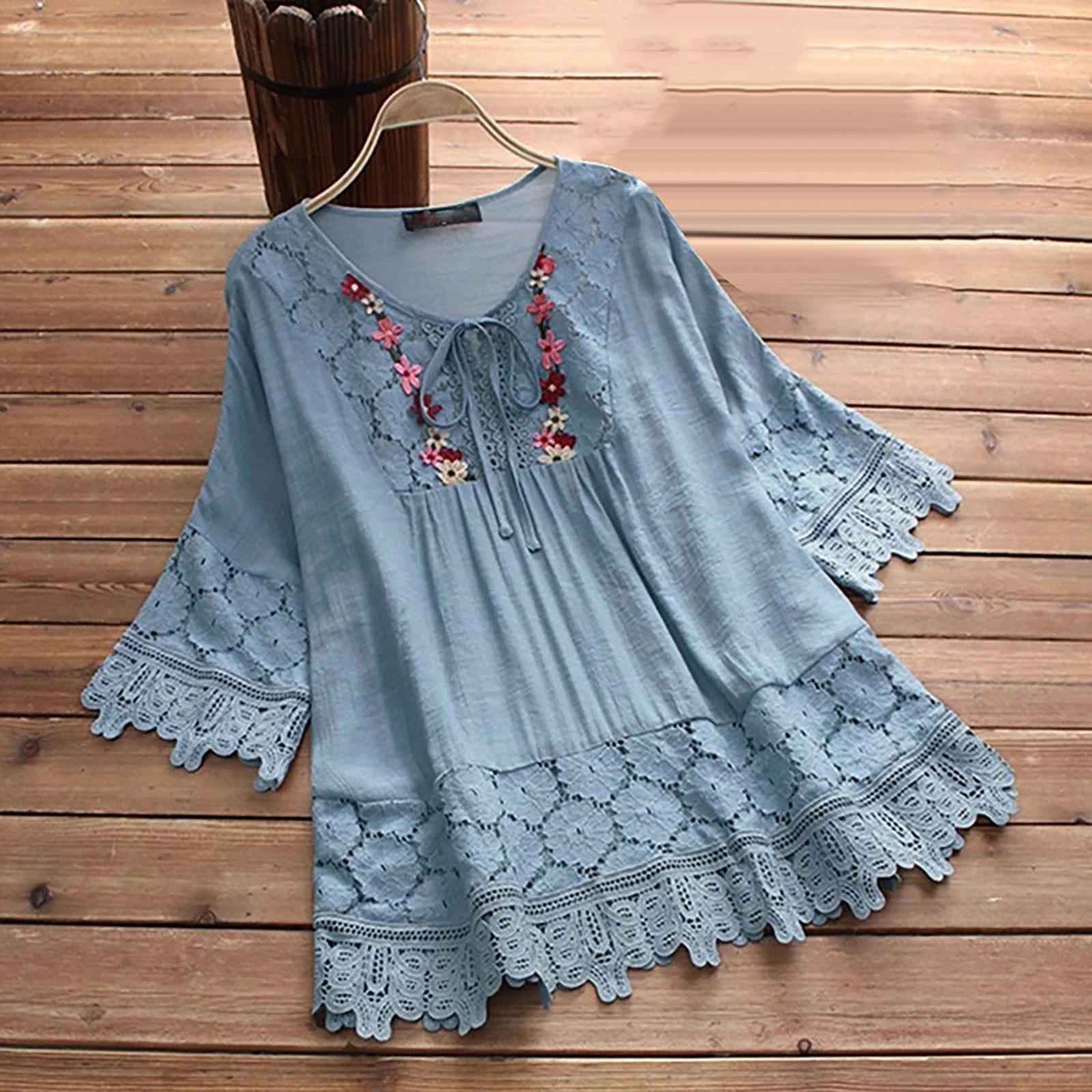 

Женские модные однотонные повседневные топы со средним рукавом и завязками из кружева XXXXXL небесно-голубой