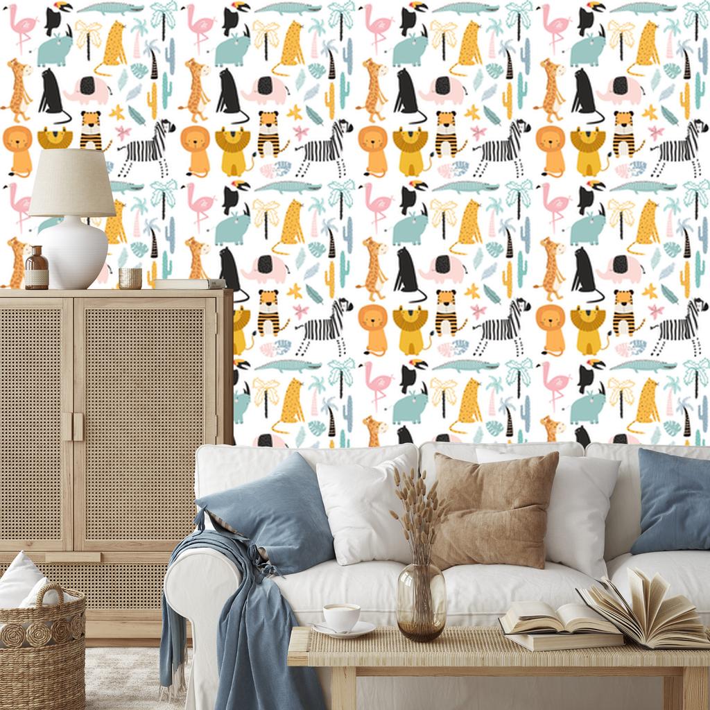 Wallpaper Animals Crocodiles Lions and Palm Trees for Living Room and Bedroom 50x1000