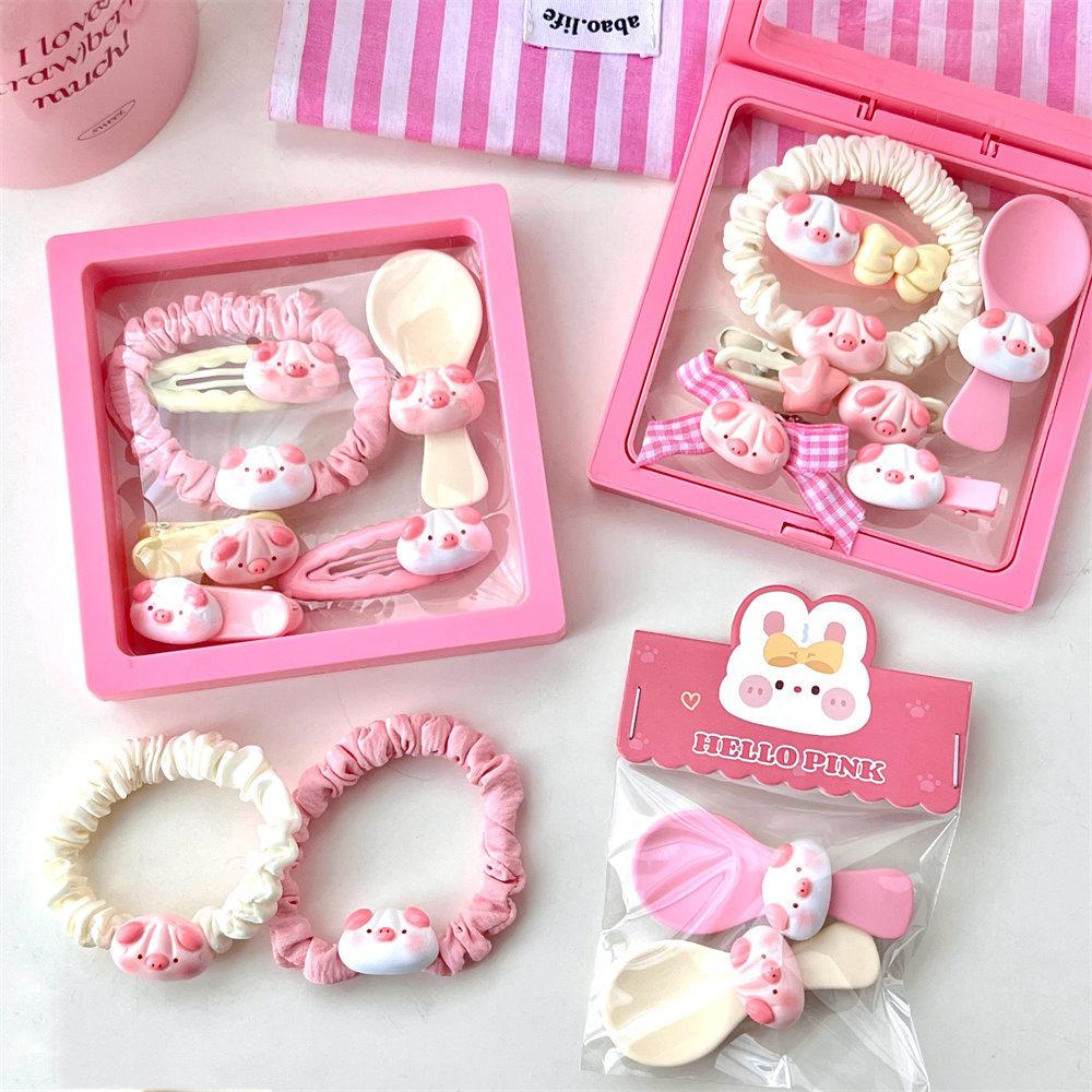 Cute Piggy Hair Clip Set Tie A Ponytail Headband Hair Tie Cartoon Headwear Sweet Girl Side Clip Styling Hair Accessories
