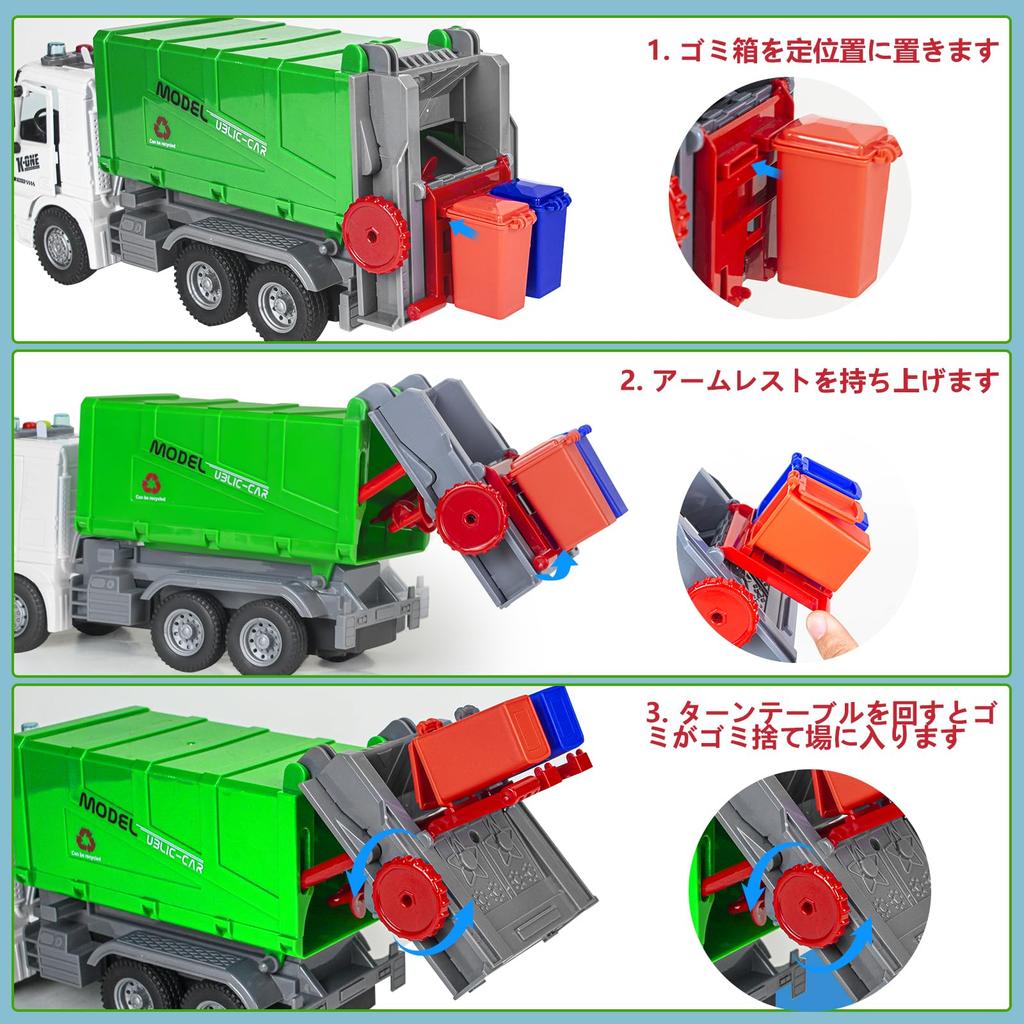 Large Garbage Truck Toy, Automatically Drives, with LED Lights, Large Capacity, Includes Trash Can, Educational Toy for Kids, Birthday/Christmas Gift