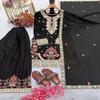 Black Silk Kashmiri Floral Embroidered Straight Kurta with Palazzo and Dupatta Set