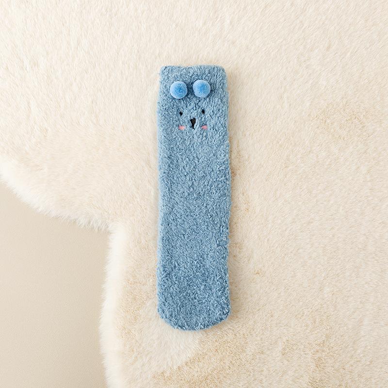

Ladies Autumn and Winter Lamb Plush Plush Thickened Sleeping Home Floor Small Ear Socks 1 pair синий