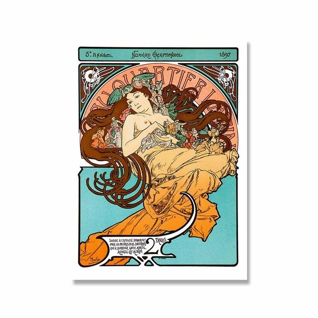 Retro Woman Alphonse Mucha Canvas Painting Nordic Art Poster Abstract Printmaking Museum Exhibition Mural Living Room Home Decor