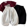 Children's Autumn Drawstring Cotton Pants - Unisex, Solid Color, Loose-Fit, Cuffed Casual Style.