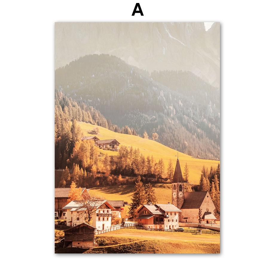 Wall Art Canvas Painting Tree Leaves Pumpkin Rabbit Village Autumn Nordic Posters And Prints Wall Pictures For Living Roon Decor