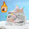Babudou Girls' Leather Shoes, Autumn and Winter Children's Sports Shoes, for Older Children and Students, Fleece-lined, Warm, Running Shoes, Cotton