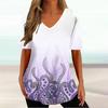 Harajuku Wind Ladies V-neck T-shirt Summer Outdoor Casual Short Sleeve Tops Retro Street Flower Print OverSize Women's Clothing