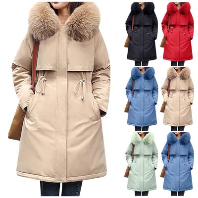 Women's Casual Warm Versatile Large Collar Solid Color Thickened Cotton Coat Jacket