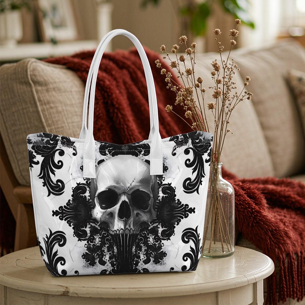 Gothic Skull Print Tote Bag Fashion Casual Large Capacity Portable Daily Shoulder Handbag