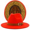 Autumn and winter new leopard print woolen top hat outdoor big edge warm felt hat belt British style jazz hat Wish