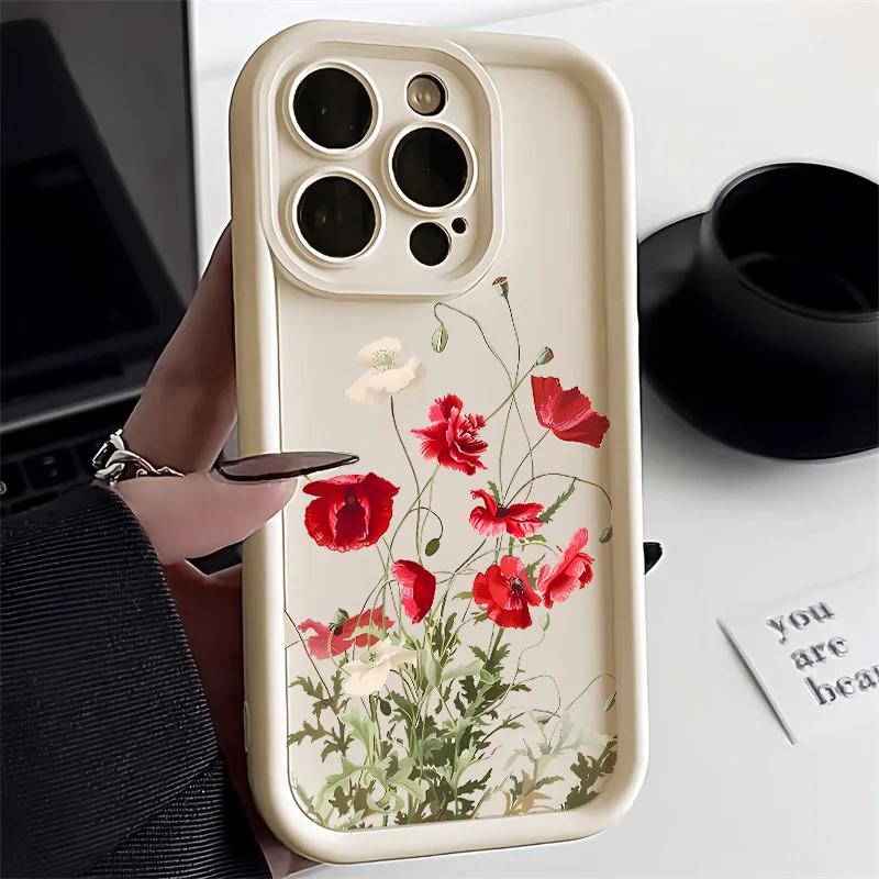 Oil Painting White Rose Flower Silicone Phone Case For iPhone 11 iPhone 12Pro Ma13 14 15 Pro XS Max X XR 7 Or 8 Plus SE Cover