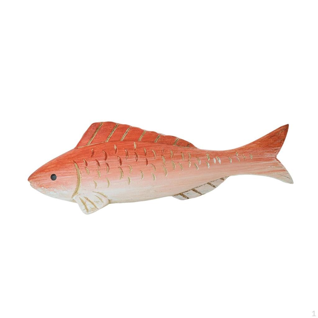 Fish Statue Wooden Figurine Crafts Beach Lover Tabletop Ornament for Restaurant Living Room