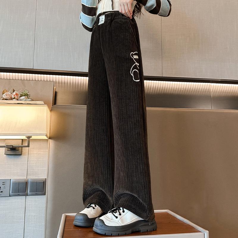 

Girls Fleece-Lined Cartoon Bear Wide-Leg Pants for Autumn/Winter 120