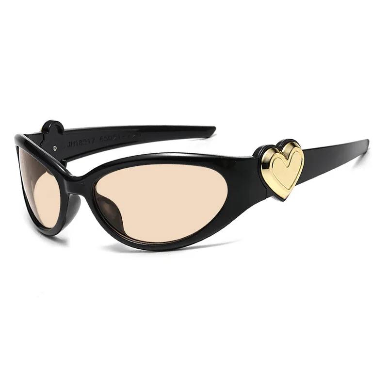 Y2K Oval Sunglasses for Women Fashion Cute Heart Sun Glasses Sports Goggles Popular Cat Eye Sun Glasses Eyewear