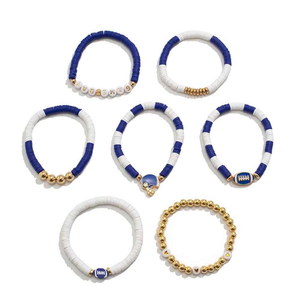 Letter Football Charm Bracelet for Women and Men Adjustable Beaded Bangles Stackable Jewelry for Sports Enthusiasts