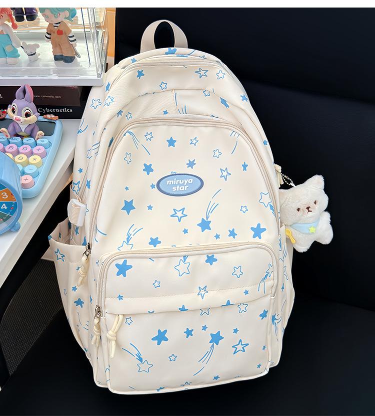 Schoolbag Trend Korean Edition School Bag Junior High School Girls Large Capacity Student Backpack College Student Campus Travel Lightweight Backpack