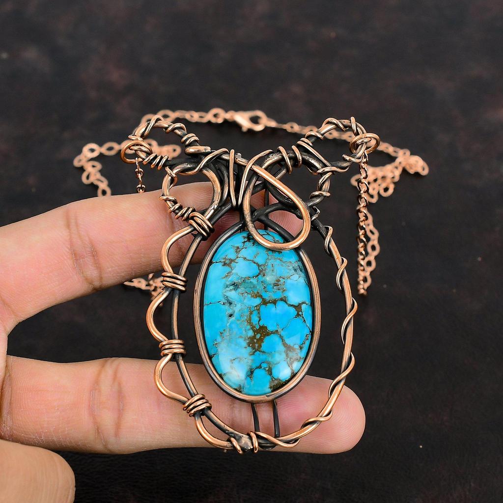 Tibetan Turquoise Necklace Copper Wire Wrapped Necklace Handmade Copper Jewelry Adjustable Chain Necklace Gemstone Necklace Gifts For Mother