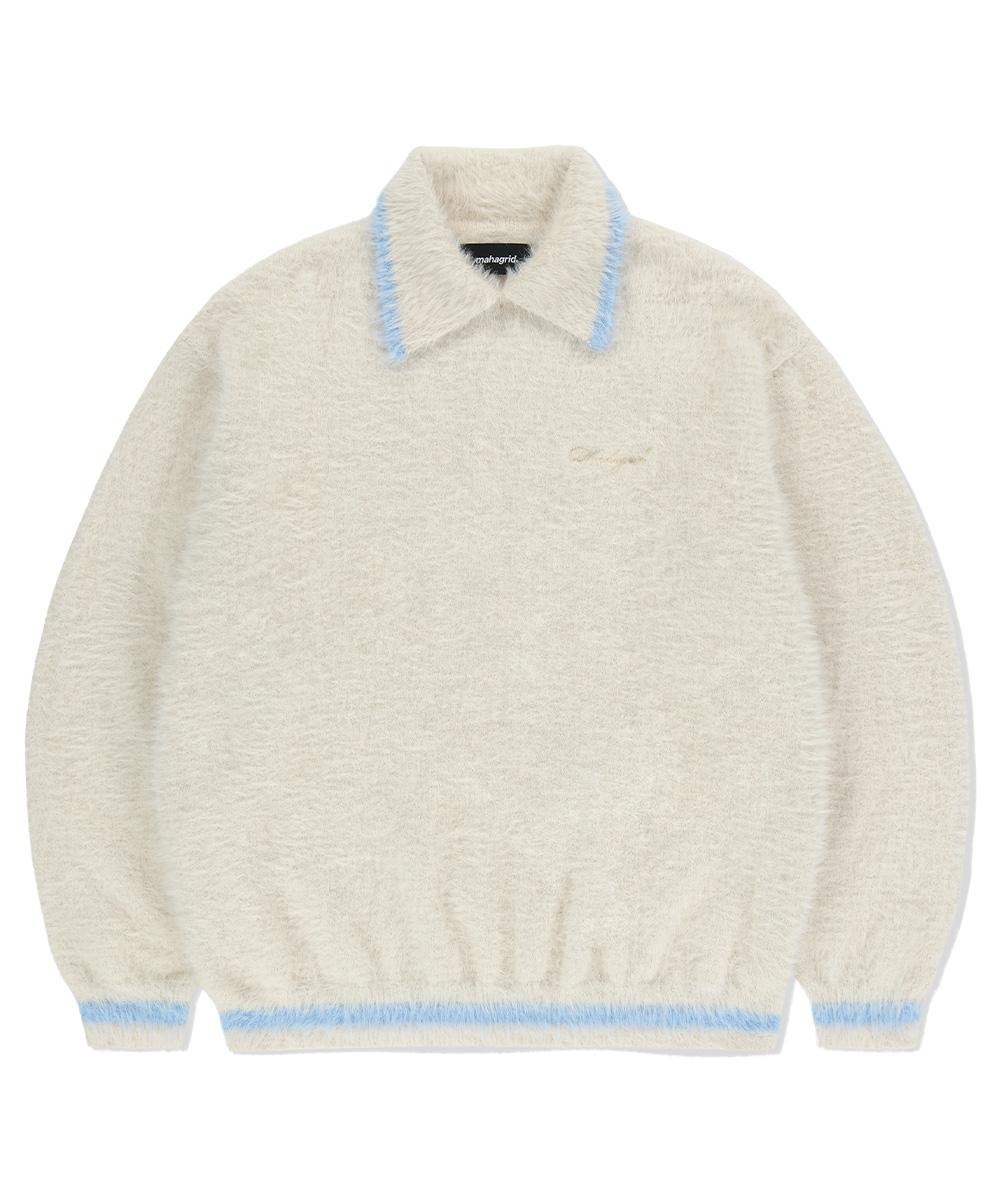 Maha Grid Hairy Collar Knit Ivory(Mg2Efmk642A) Ivory/M