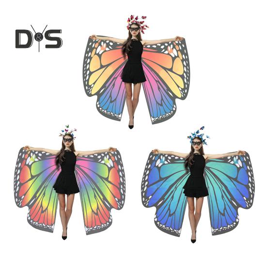 3Pcs/Set Butterfly Costume Women Wings Set Adult Girls Fancy Dress Cape Headband Lace Eyes Cover Carnival Party Accessories