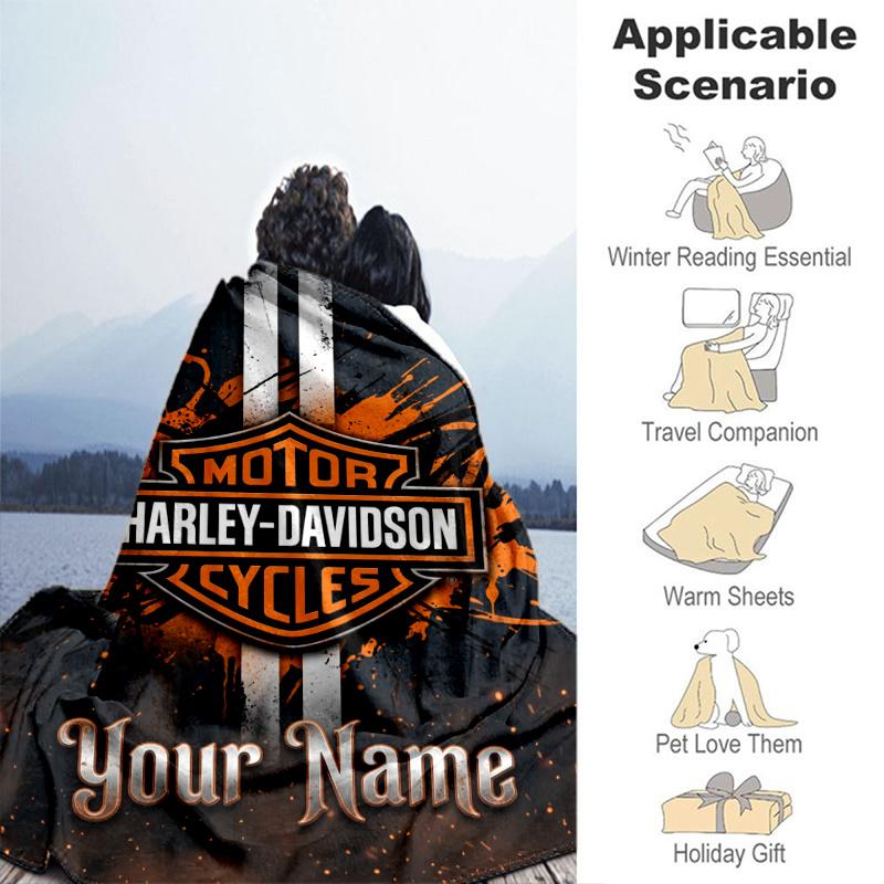 Custom Personalized Blanket Har-ley motorcycle Soft Throw Blanket, Suitable for Family and Friends, Sofa Blanket,Home Decor Christmas gift