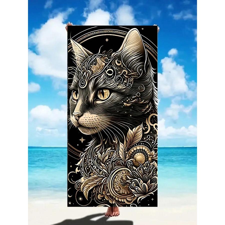 Ultrafeine Faser Schnelltrocknend Nordisch Tropischer Stil Flamingo, Schwarze Katze, Leopard und Tiger Gedruckt Cartoon Strandtuch, Yogamatte