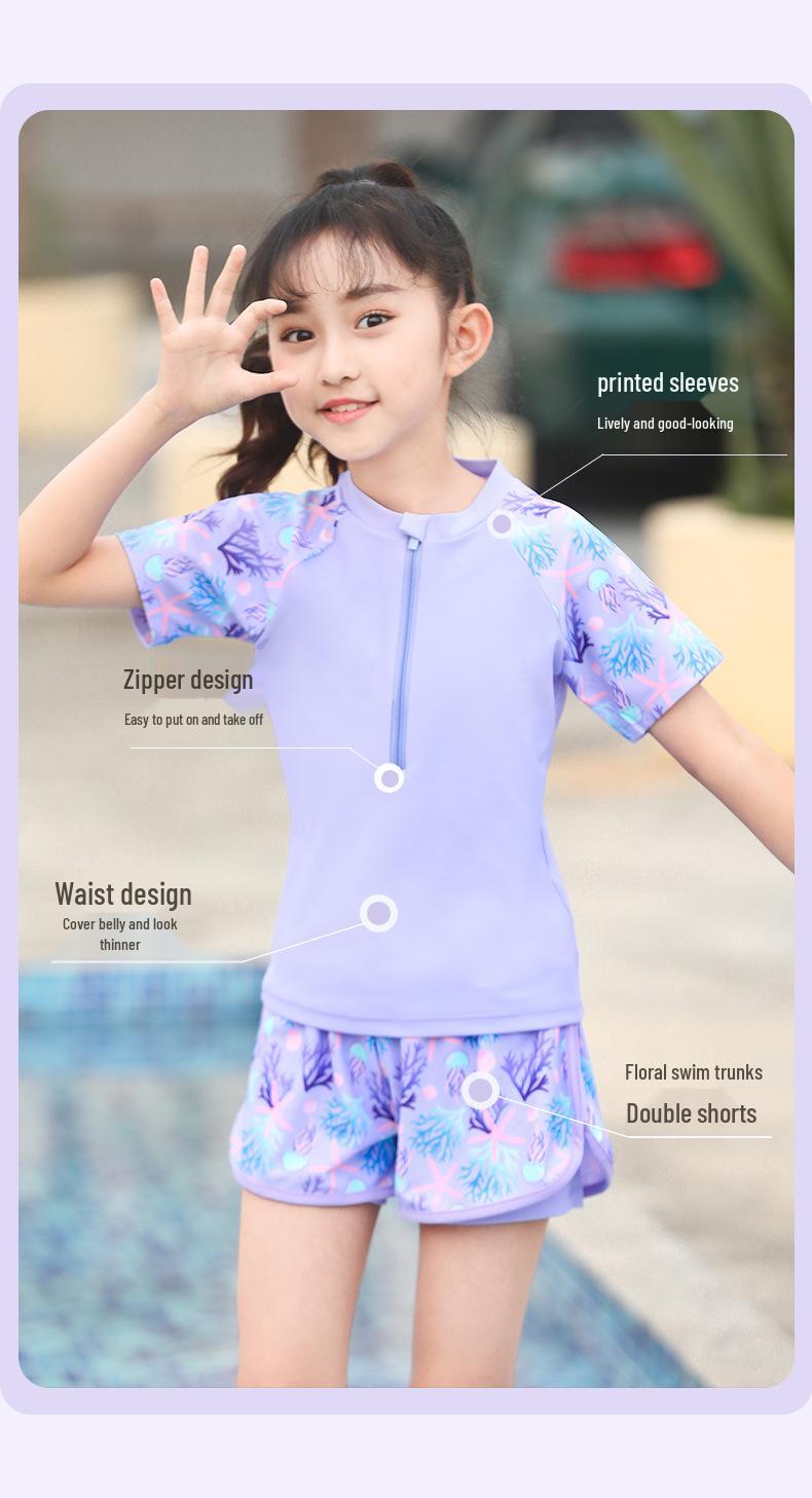 

2026 Girls Quick-Dry Swimsuit Set for Middle & Older Kids - Professional Training, Customizable XL
