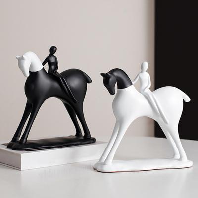 Homme Abstrait Figurine Cheval Noir Blanc Statue Cheval Artistique Minimaliste Moderne Résine