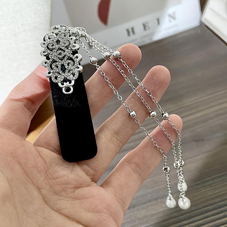 

1PC Retro Ethnic Style Silver Diamond-encrusted Chinese Knot Imitation Pearl Tassel Hairpin Women s New High-end BB Clip Temperament Hair Accessories