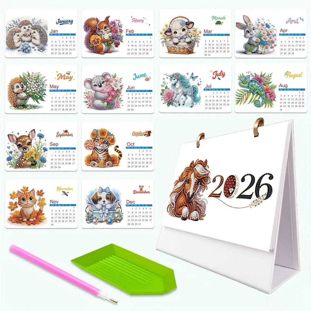 2026 Standing Desk Calendar DIY Diamond Art Painting Monthly Flip Desktop Calendar with To Do List Calendars Planner for Home Office-2026-A