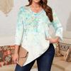 Women's Print Plus Size Tops Hollow V Neck 3/4 Sleeve Shirt Elegant Casual Tops