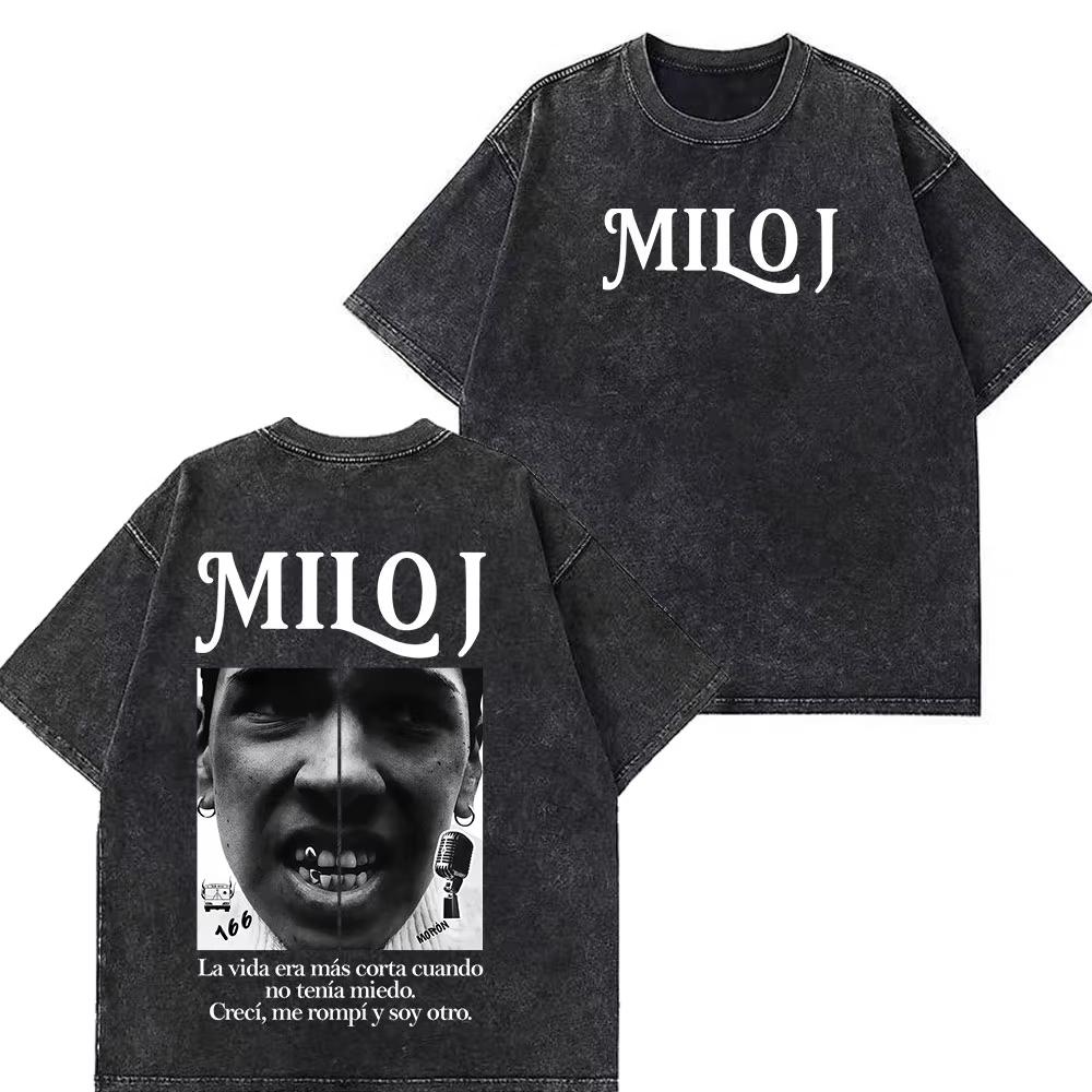 Rapper Milo J Album Tour Vintage Washed T Shirts Mens Women Clothing Harajuku Hip Hop Tshirts Short Slevee Oversized Tshirts