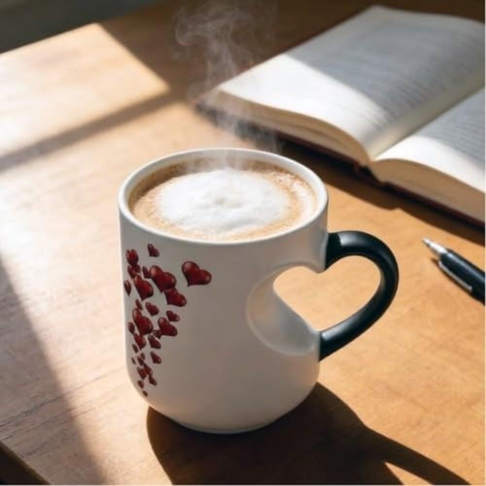 New Ceramic Color Changing Mug Heart-Shaped Thermochromic Reveal Coffee Cup 11oz Tea Cup for Home&Office