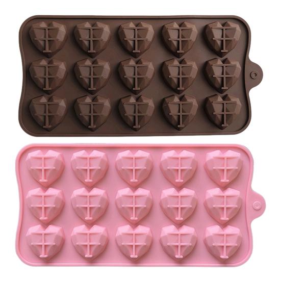 3D Diamond Heart Silicone Mold 15 Grid Diamond Love Heart Shaped Mold Tray Silicone Baking Pan Mold for Making Cake Chocolate Mousse Dessert
