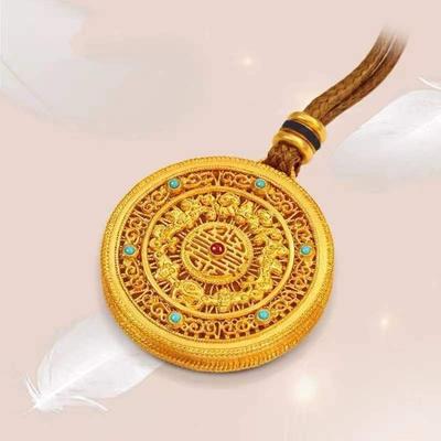 Gold Color Pendant with Eight Treasures and Blessings Lotus Compass Pendant, Wealth and Safety Buckle Necklace Pendant