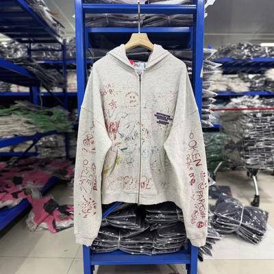 Felpa Unisex Oversize con Cappuccio e Stampa Graffiti All-Over Cotone Streetwear Top Autunno