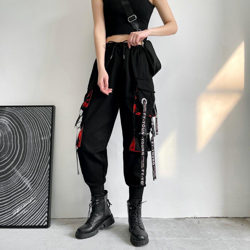 

2026 Spring Autumn Harem Casual Women s Pants Streetwear Cotton Ribbons Joggers Ankle Length Cargo Pants For Girls XXXL чорний