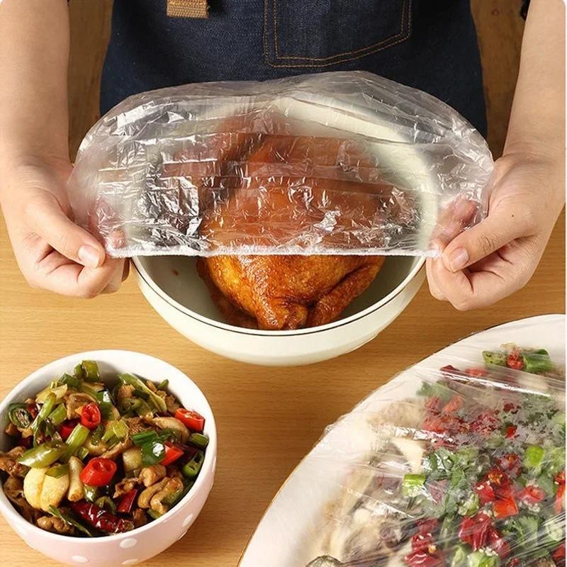 100pcs Disposable Food Cover Refrigerator Fruit Food Stretch Leftovers Protection Flim Dustproof Bowls Cups Caps Bag