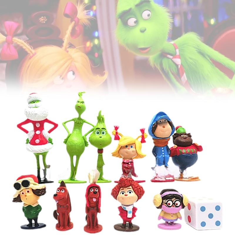 12 Entzückende Grinch-Figuren Weihnachten Thema Grüne Fellcharaktere Sammlerdeko