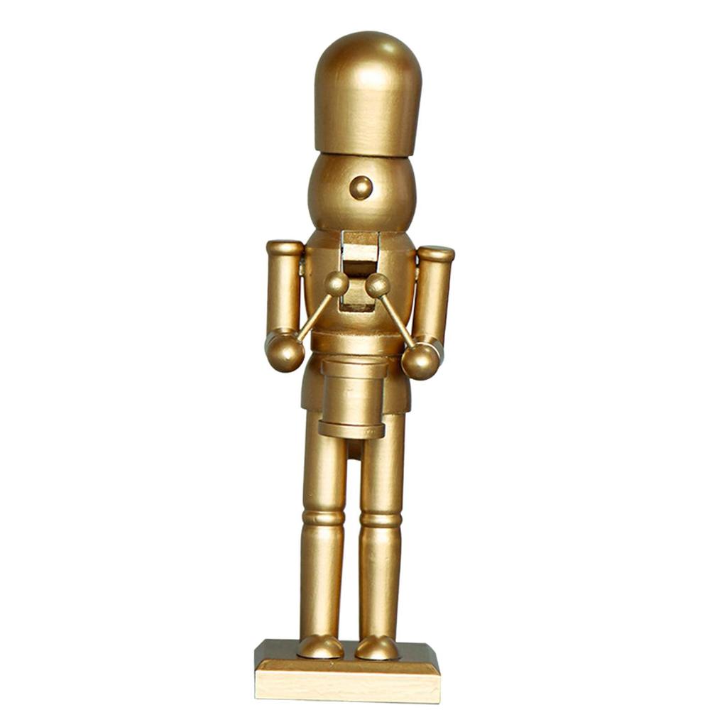 Golden Wooden Nutcracker Drumming Puppet Christmas Figures Toy Birthday Gift Traditional Handmade