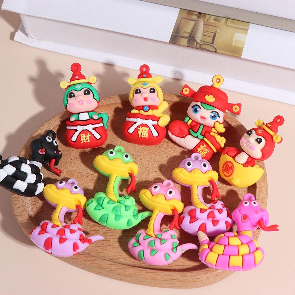 10PCS Spring Festival Snake Ornament 2025 New Year Snake Charms Cute Snake Pendant  Keychain