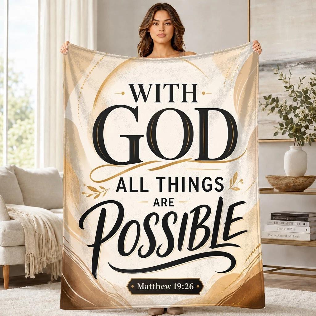 With God All Things Are Possible Coral Fleece Blanket Faith Quote