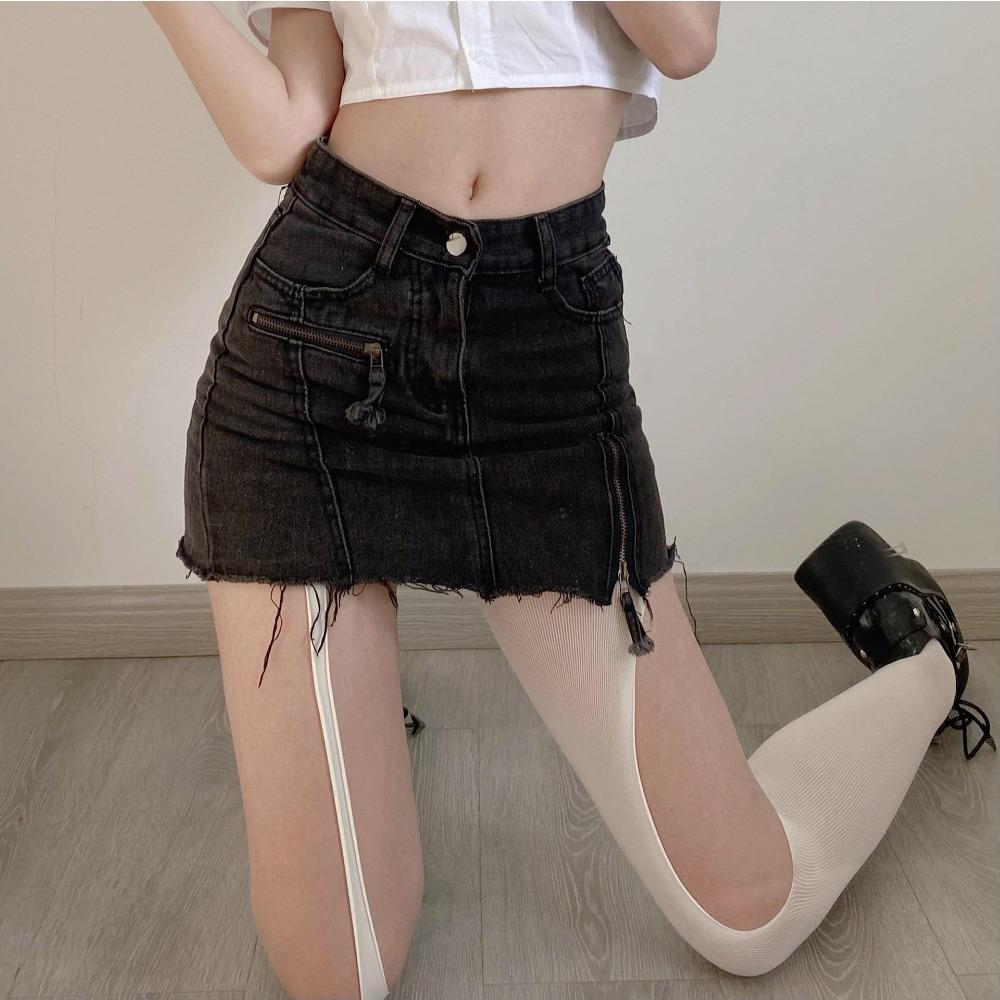 New Pure Desire White AB Asymmetrical Suspender Hole Socks Thin Black Silk Diablo Pantyhose Pure Desire