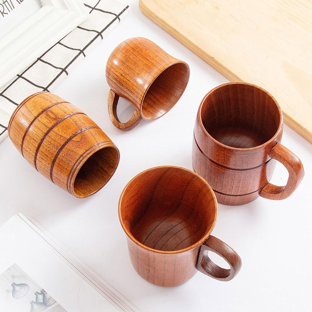 Jujube Wooden Handmade Water Coffee Mug Cup Tea Beer Juice Milk Mugs Drink Cups With Handle Coffee Beer Mug Retro Gift