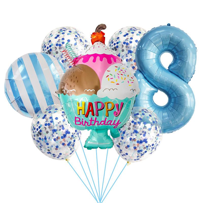 Birthday Ice Cream Candy Balloon Set Birthday Party Aluminum Film Balloon Arrangement Children'S First Year Photo