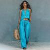 Completi da Donna 2 Pezzi Top Corto Senza Maniche e Pantaloni Lunghi a Gamba Larga Set Coordinati Casual Abbigliamento Estivo per Viaggi Vacanze Relax
