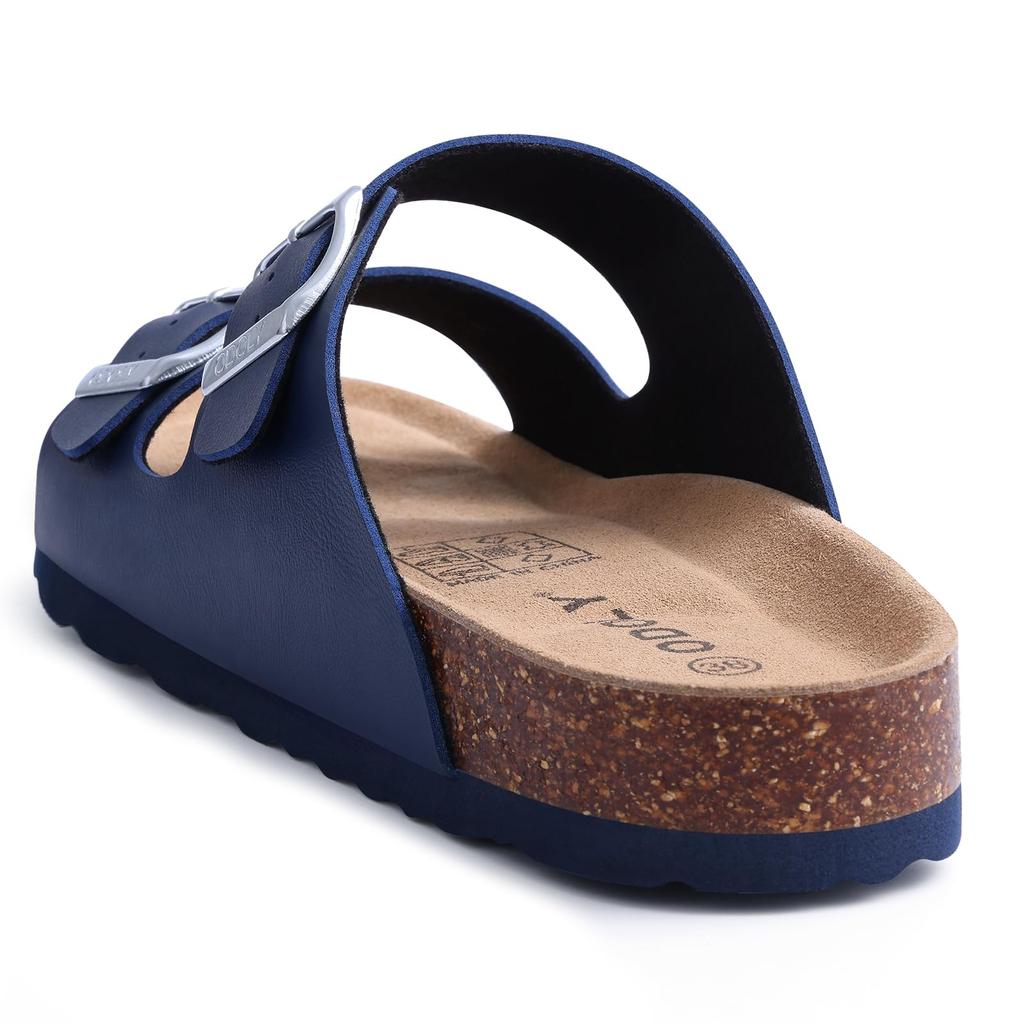 Fashion Shevalues Men's Leather Sandals With Arch Support Summer Fashion Double Buckle Beach Slippers Unisex Classic Cork Footbed Sandal